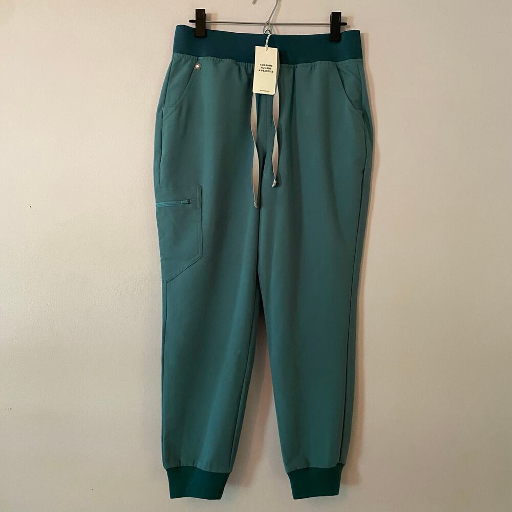 NWT FIGS Teal Blue High Waisted Zamora Jogger Scrub Pants Uniform Medium Petite